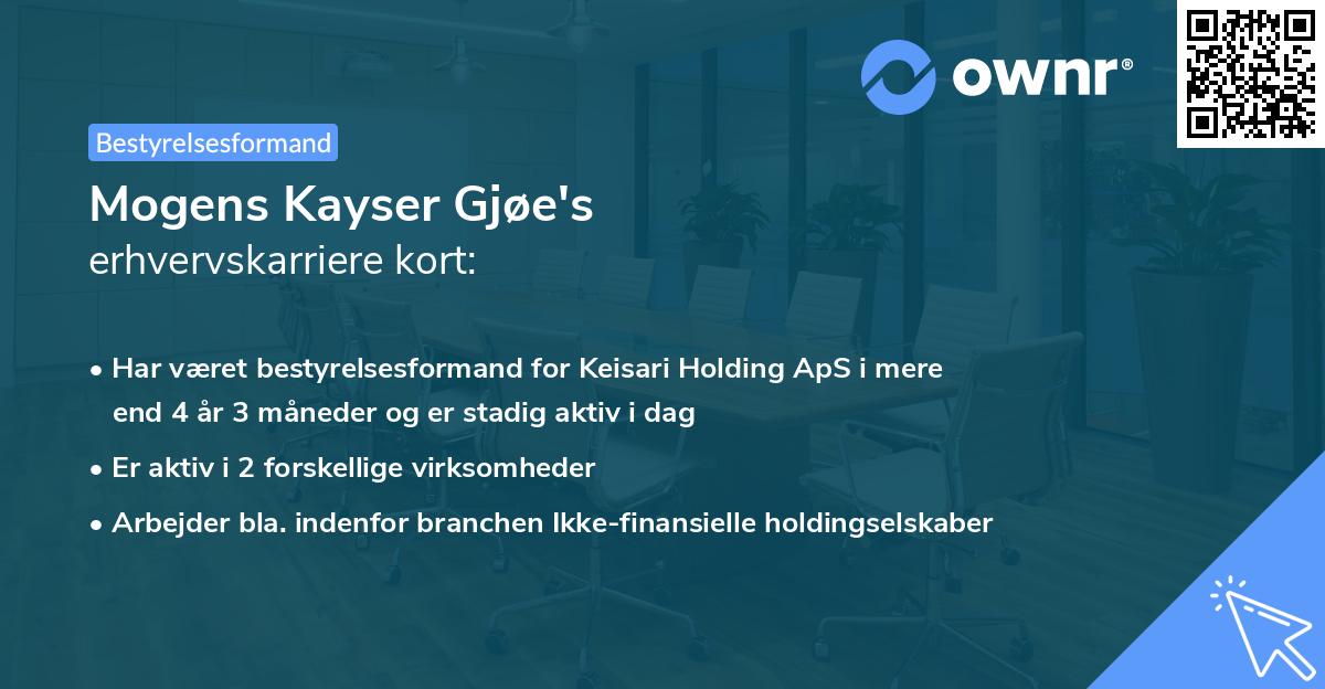 Mogens Kayser Gjøe's erhvervskarriere kort