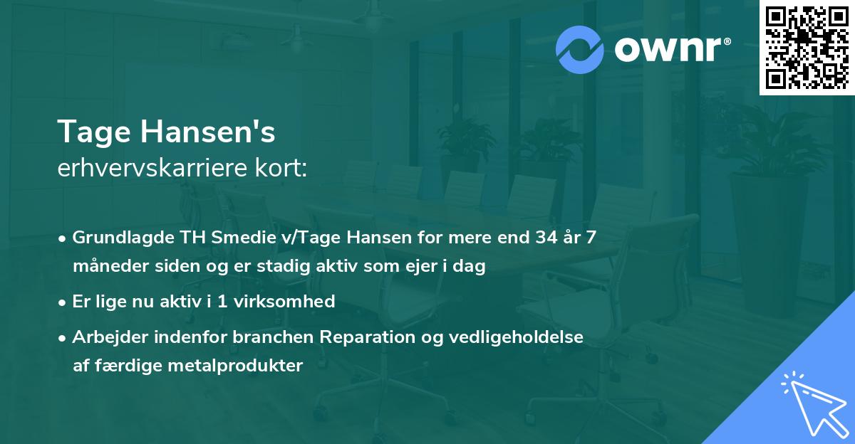 Tage Hansen's erhvervskarriere kort