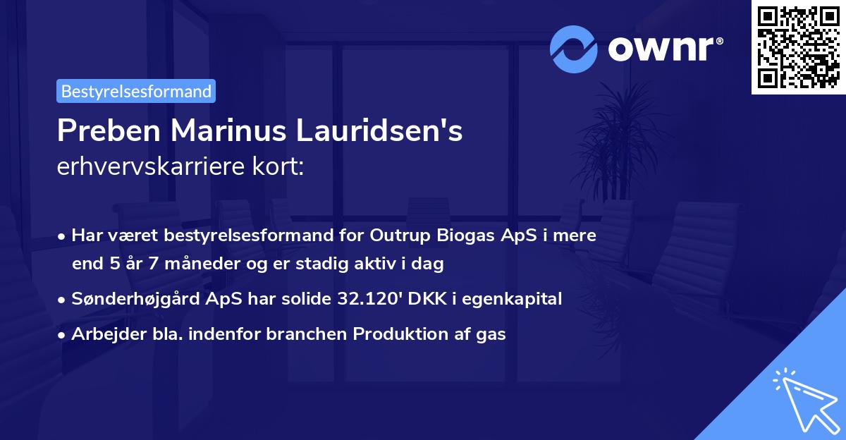 Preben Marinus Lauridsen's erhvervskarriere kort