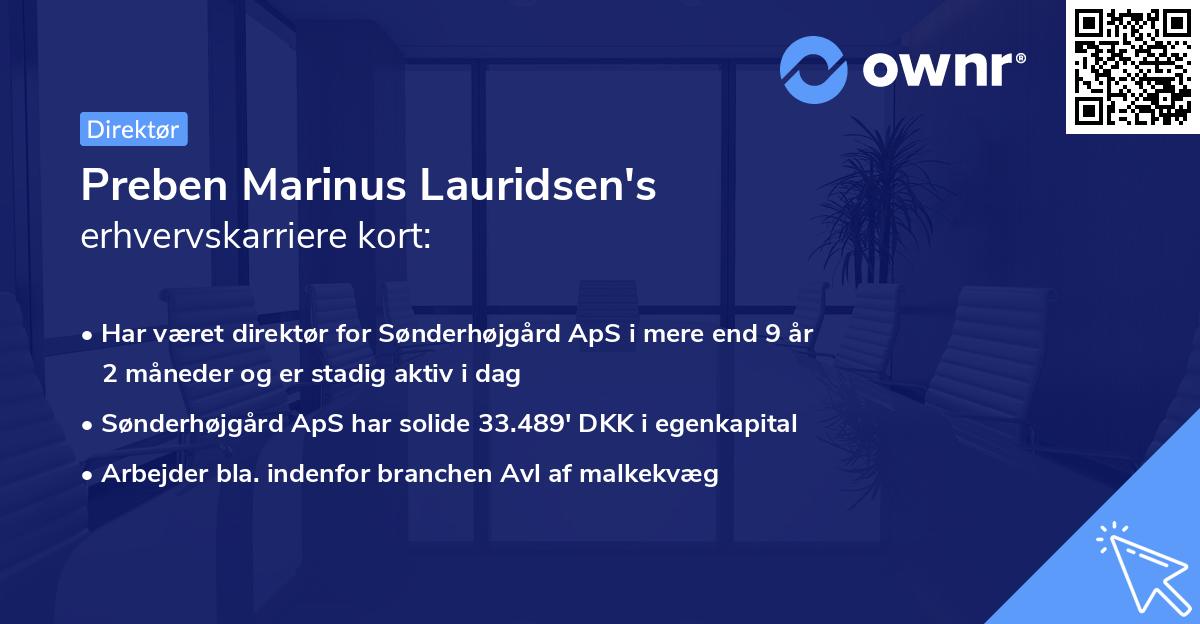 Preben Marinus Lauridsen's erhvervskarriere kort