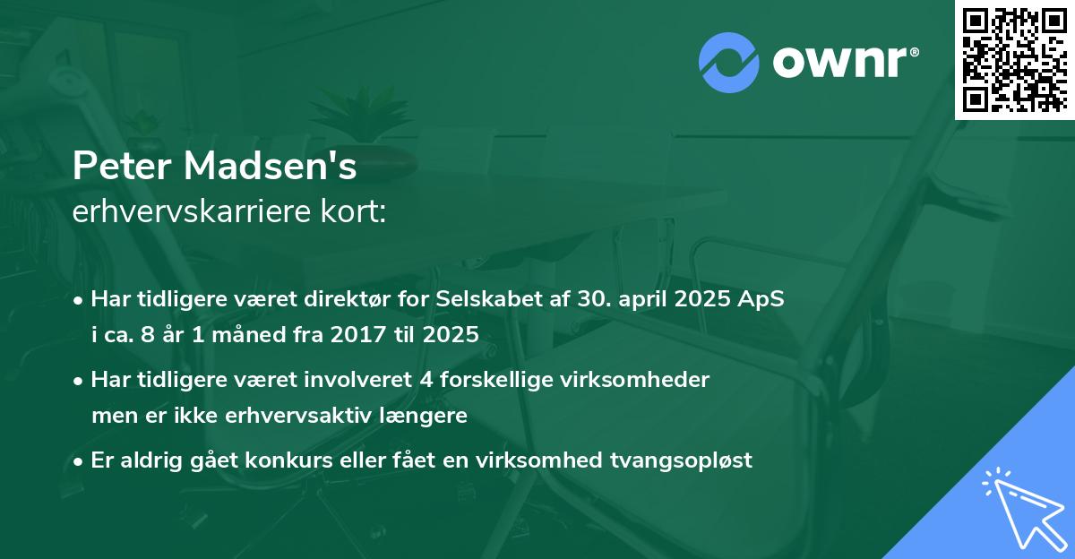 Peter Madsen's erhvervskarriere kort