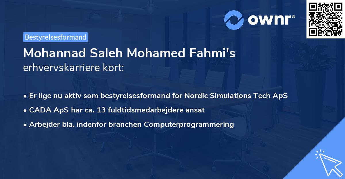 Mohannad Saleh Mohamed Fahmi's erhvervskarriere kort