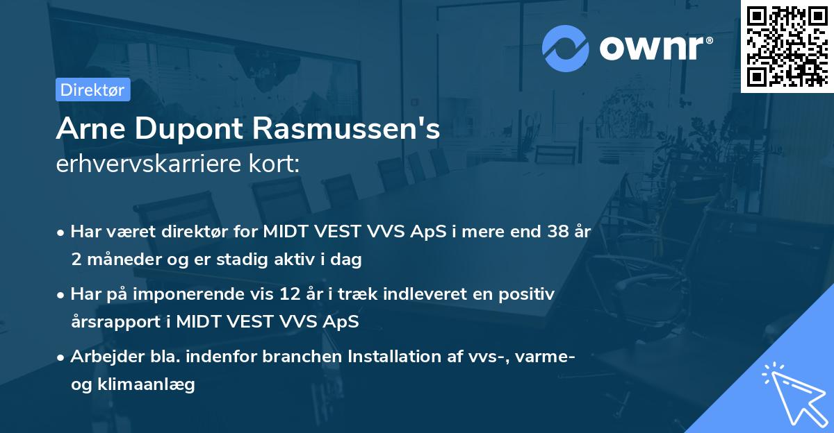 Arne Dupont Rasmussen's erhvervskarriere kort