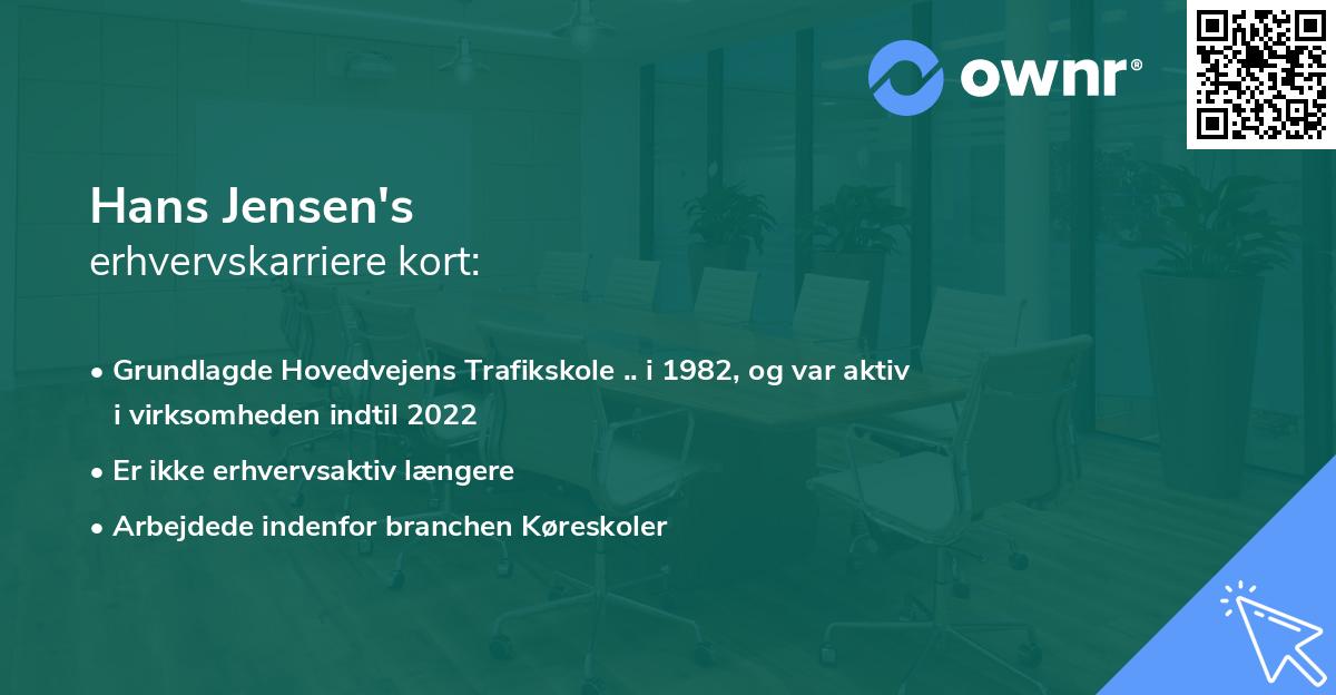 Hans Jensen's erhvervskarriere kort