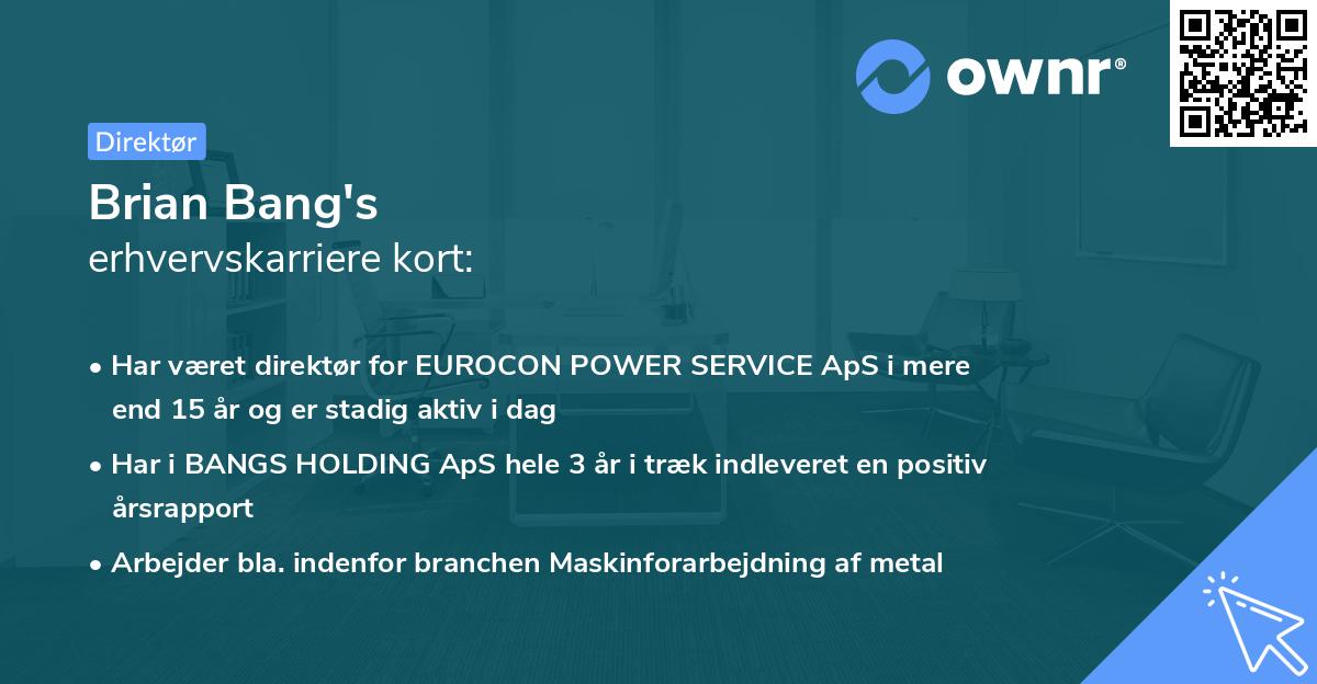 Brian Bang's erhvervskarriere kort