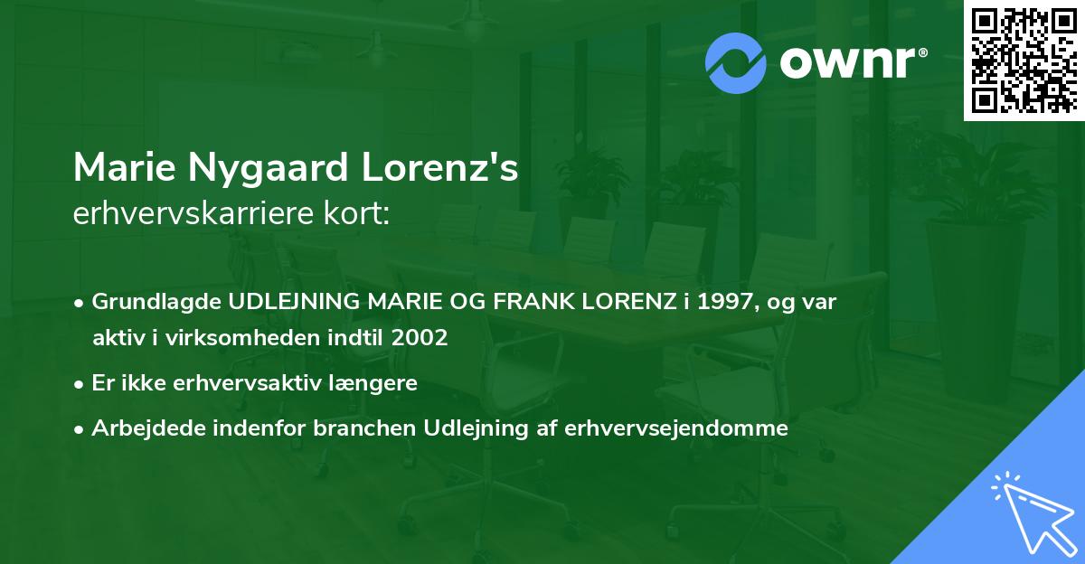 Marie Nygaard Lorenz's erhvervskarriere kort