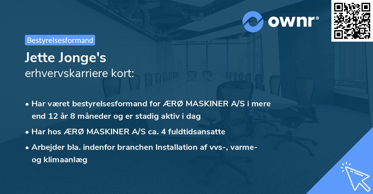 Jette Jonge's erhvervskarriere kort