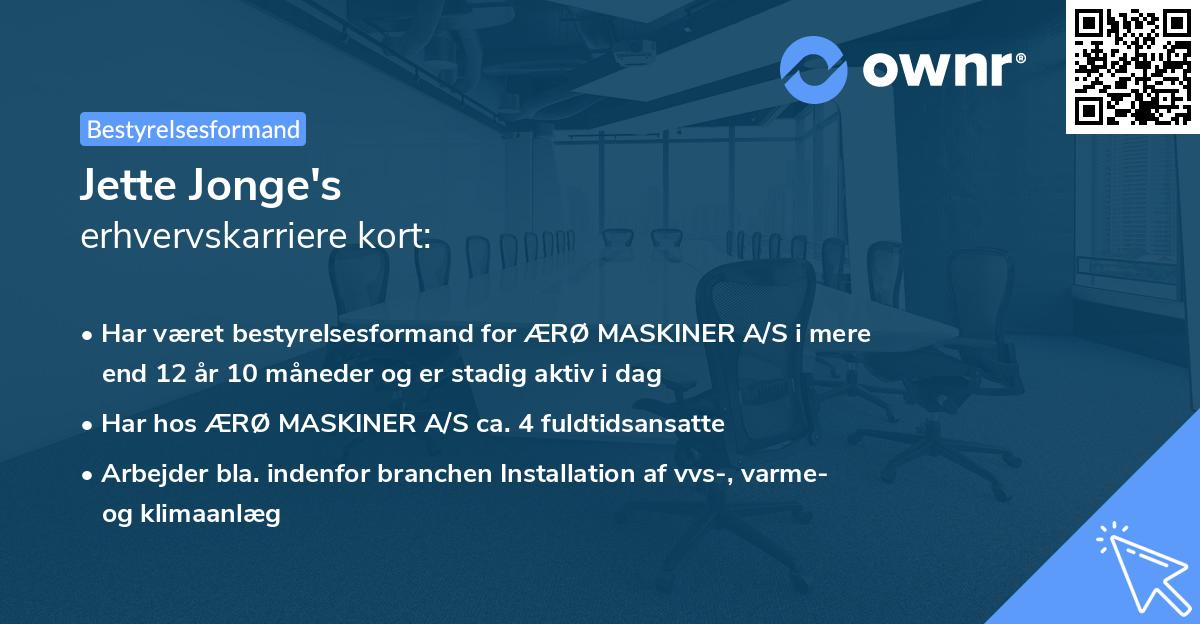 Jette Jonge's erhvervskarriere kort