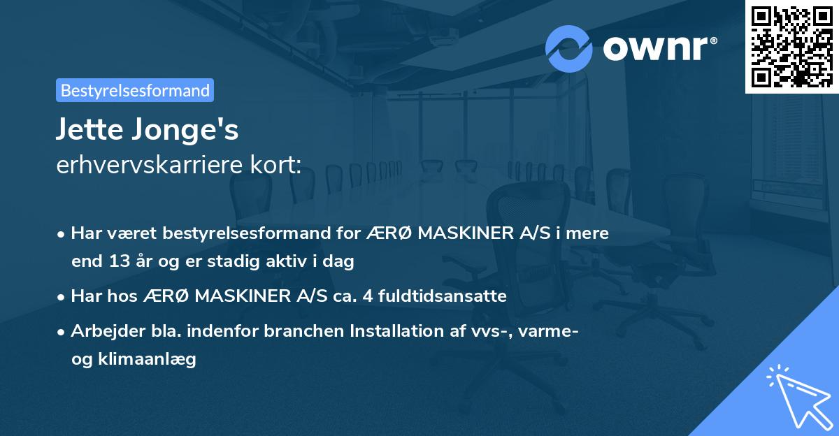 Jette Jonge's erhvervskarriere kort