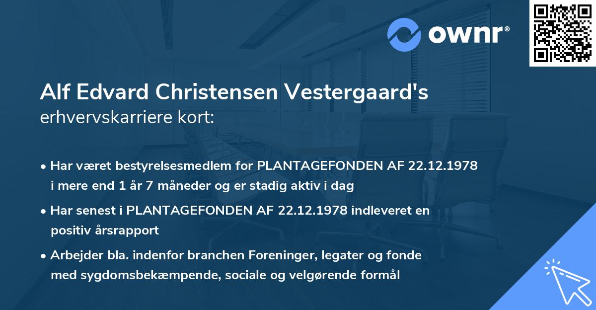 Alf Edvard Christensen Vestergaard's erhvervskarriere kort