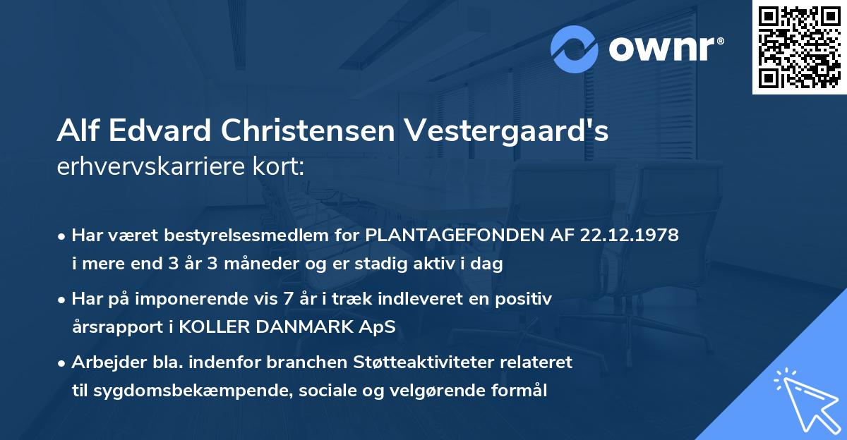 Alf Edvard Christensen Vestergaard's erhvervskarriere kort