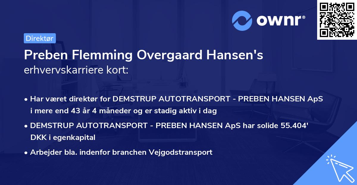 Preben Flemming Overgaard Hansen's erhvervskarriere kort
