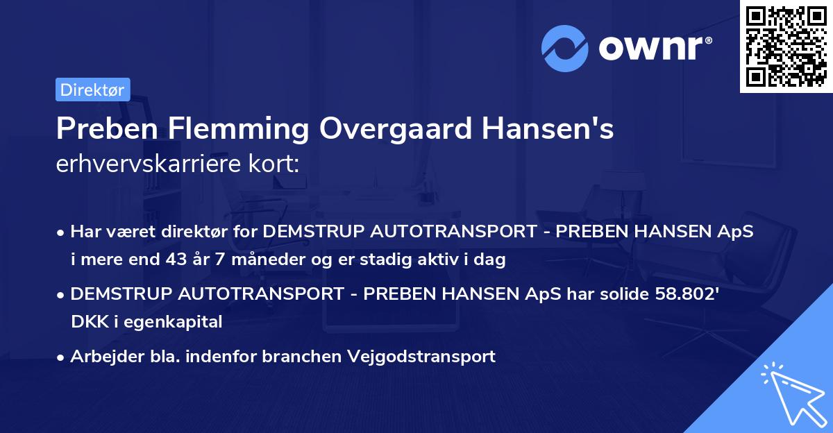 Preben Flemming Overgaard Hansen's erhvervskarriere kort