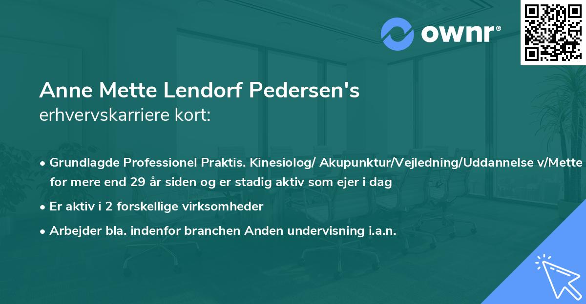 Anne Mette Lendorf Pedersen's erhvervskarriere kort