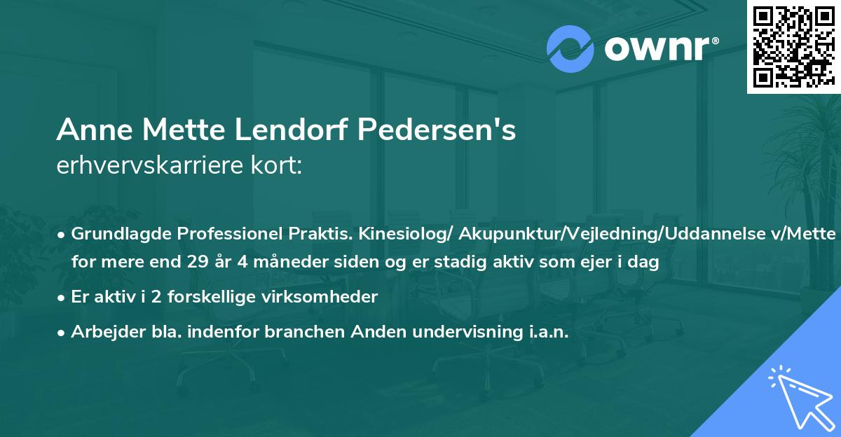 Anne Mette Lendorf Pedersen's erhvervskarriere kort