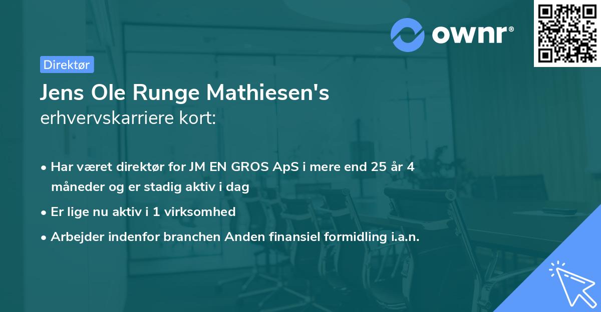 Jens Ole Runge Mathiesen's erhvervskarriere kort