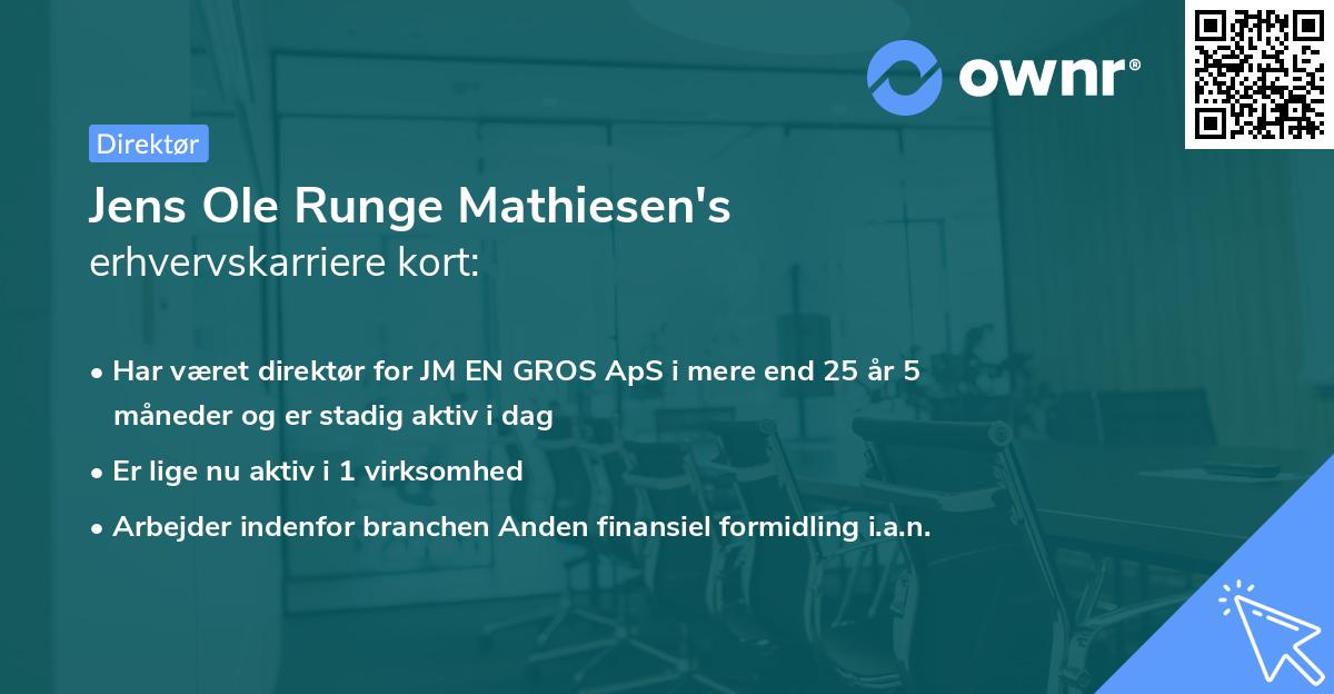 Jens Ole Runge Mathiesen's erhvervskarriere kort