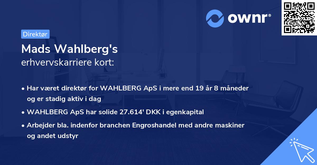 Mads Wahlberg's erhvervskarriere kort