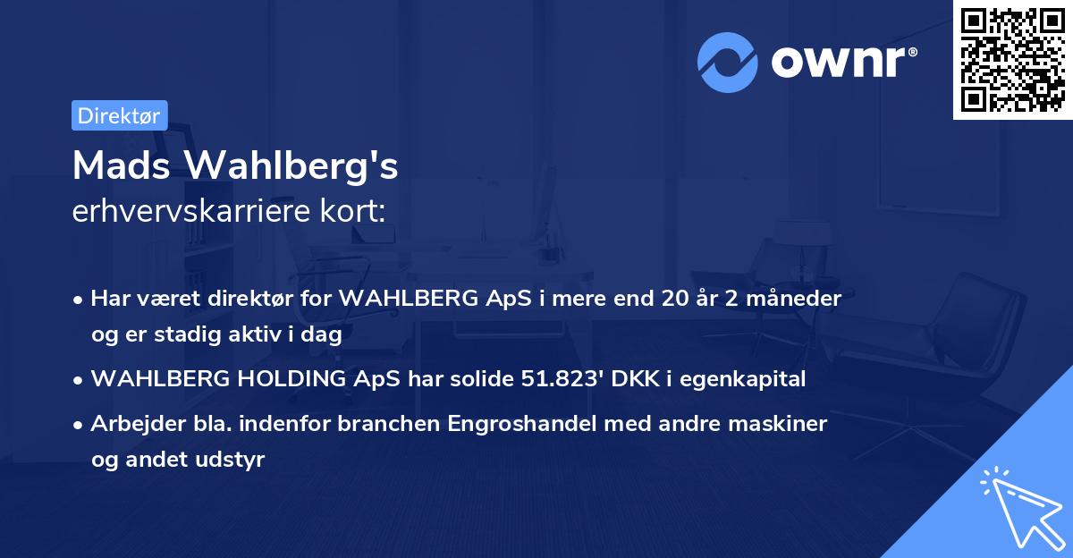 Mads Wahlberg's erhvervskarriere kort