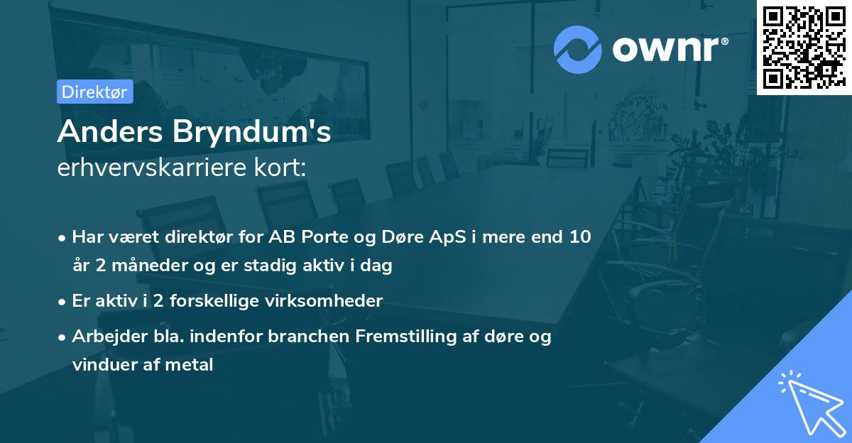 Anders Bryndum's erhvervskarriere kort