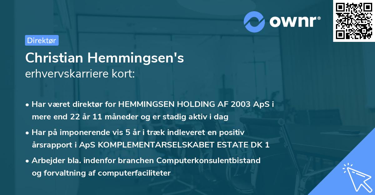 Christian Hemmingsen's erhvervskarriere kort