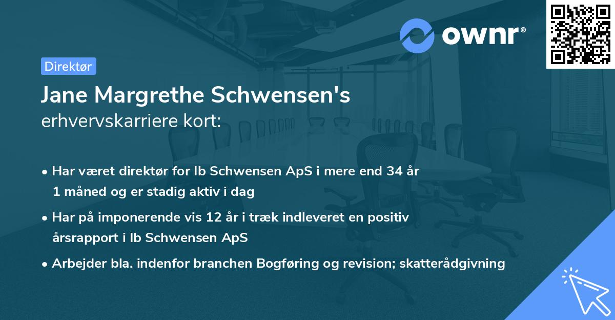 Jane Margrethe Schwensen's erhvervskarriere kort