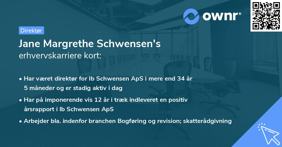 Jane Margrethe Schwensen's erhvervskarriere kort