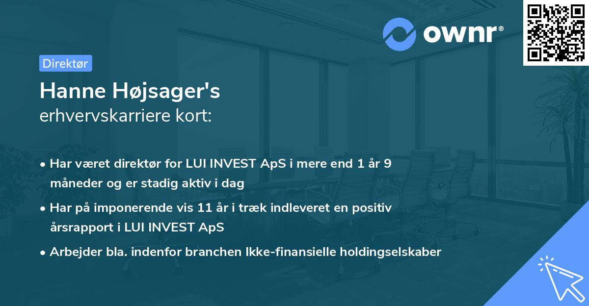 Hanne Højsager's erhvervskarriere kort