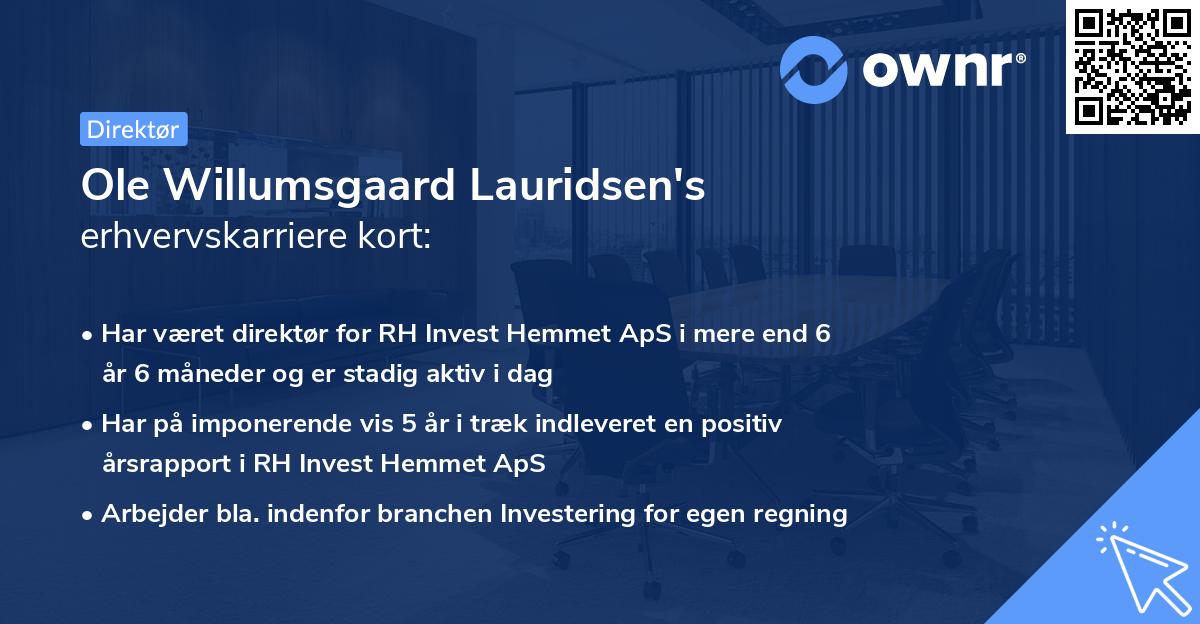 Ole Willumsgaard Lauridsen's erhvervskarriere kort