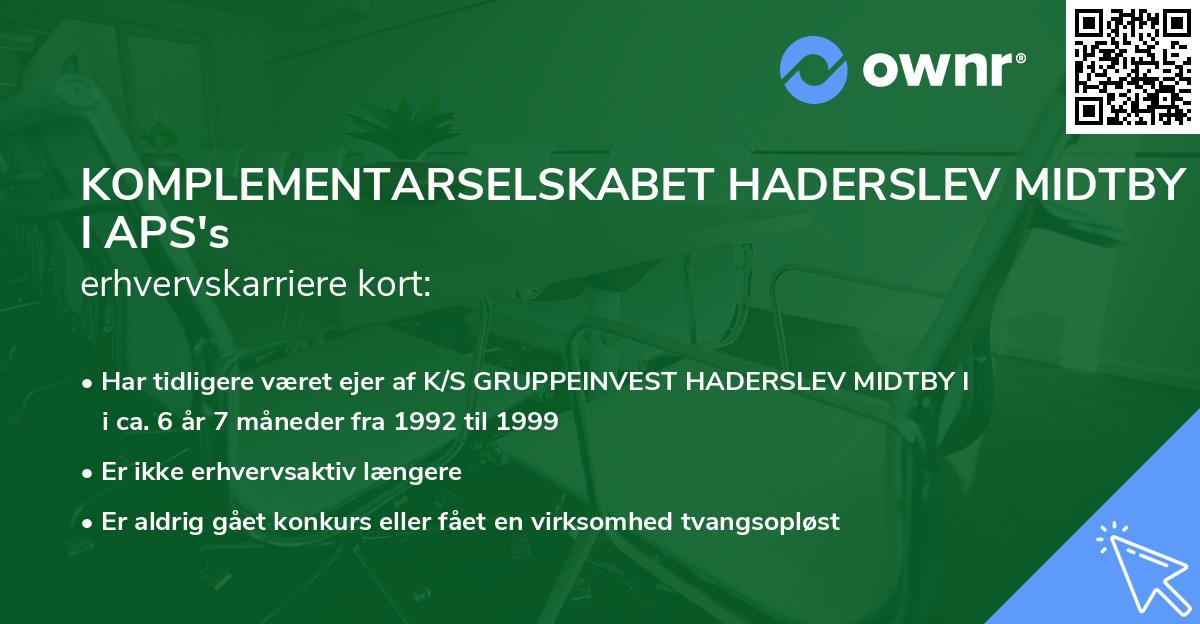 KOMPLEMENTARSELSKABET HADERSLEV MIDTBY I APS's erhvervskarriere kort