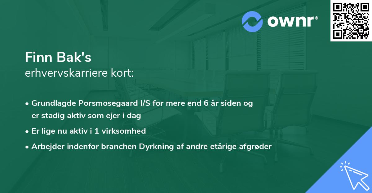 Finn Bak's erhvervskarriere kort