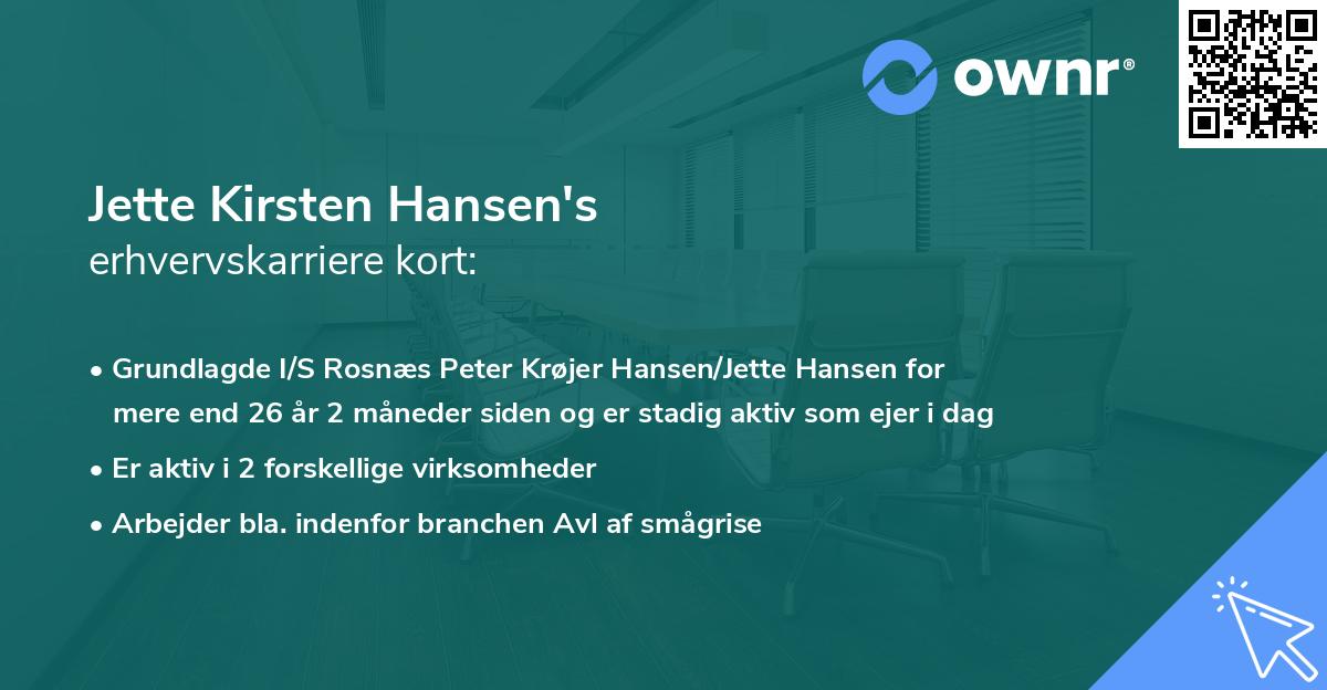 Jette Kirsten Hansen's erhvervskarriere kort