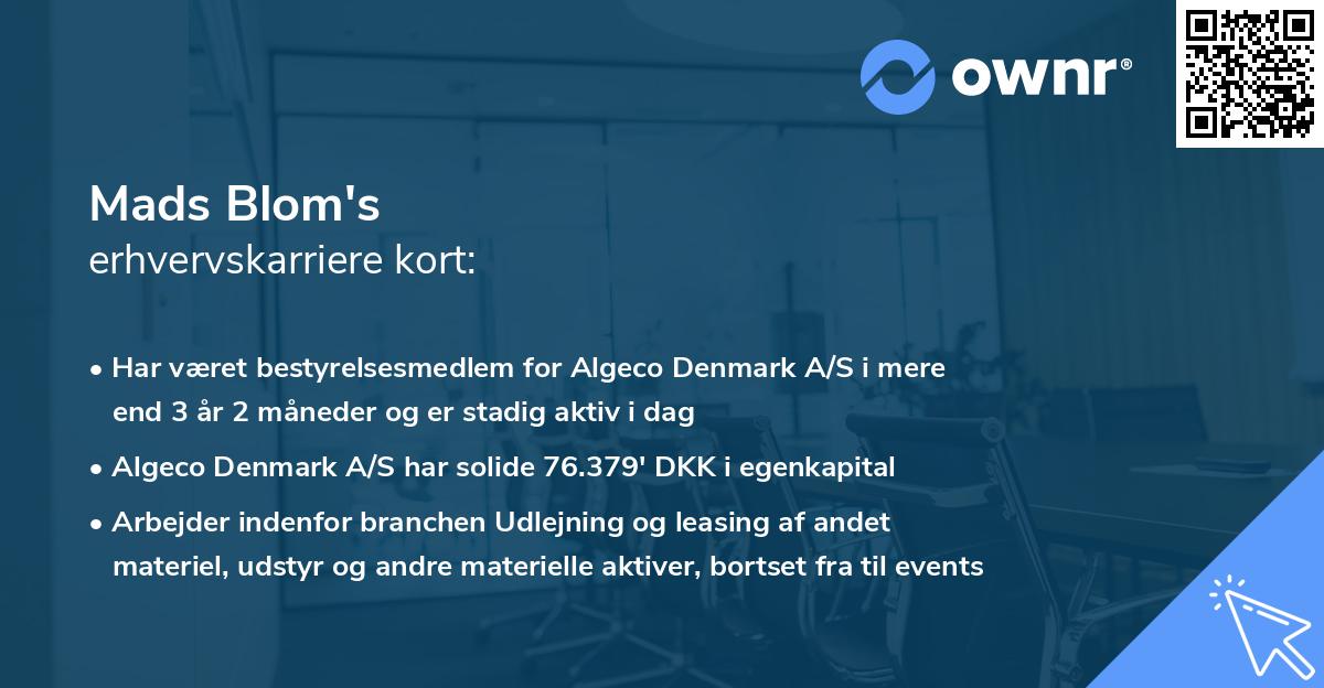 Mads Blom's erhvervskarriere kort
