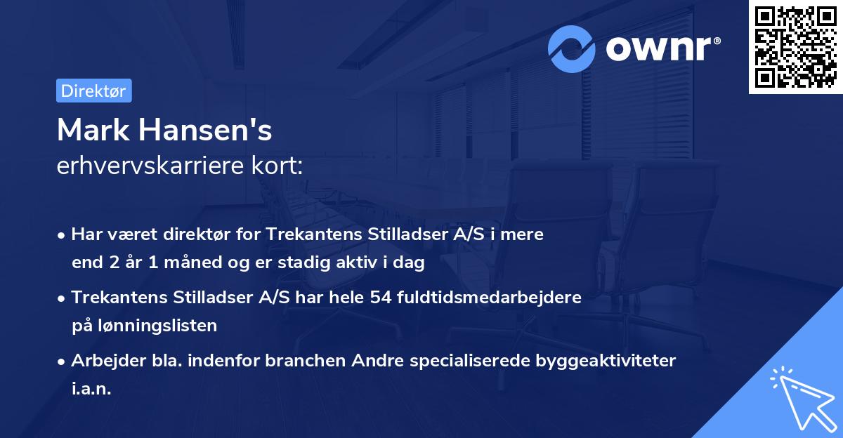 Mark Hansen's erhvervskarriere kort