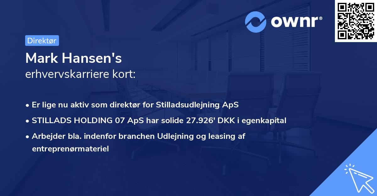 Mark Hansen's erhvervskarriere kort