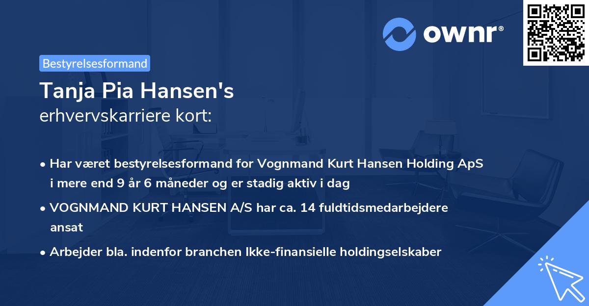 Tanja Pia Hansen's erhvervskarriere kort