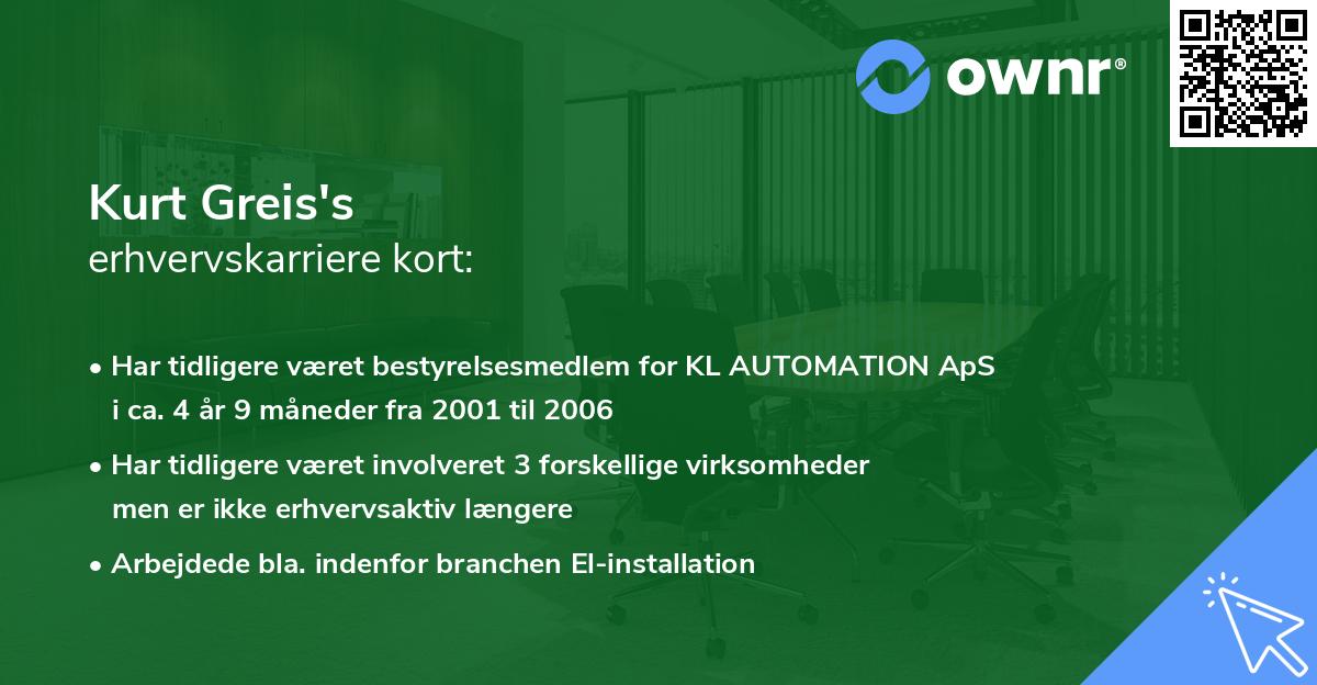 Kurt Greis's erhvervskarriere kort
