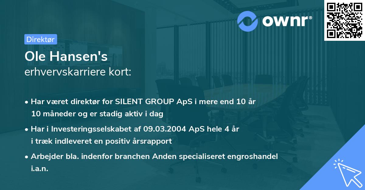 Ole Hansen's erhvervskarriere kort
