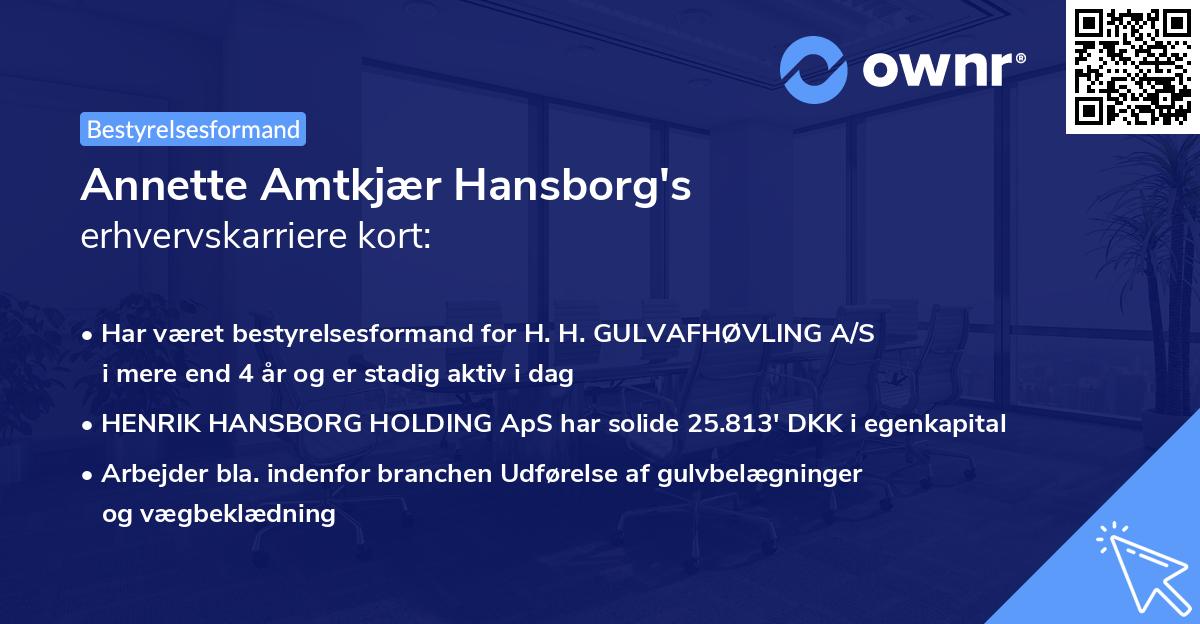 Annette Amtkjær Hansborg's erhvervskarriere kort