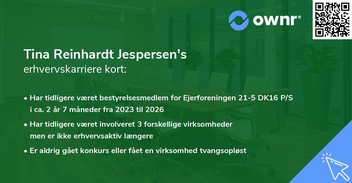 Tina Reinhardt Jespersen's erhvervskarriere kort
