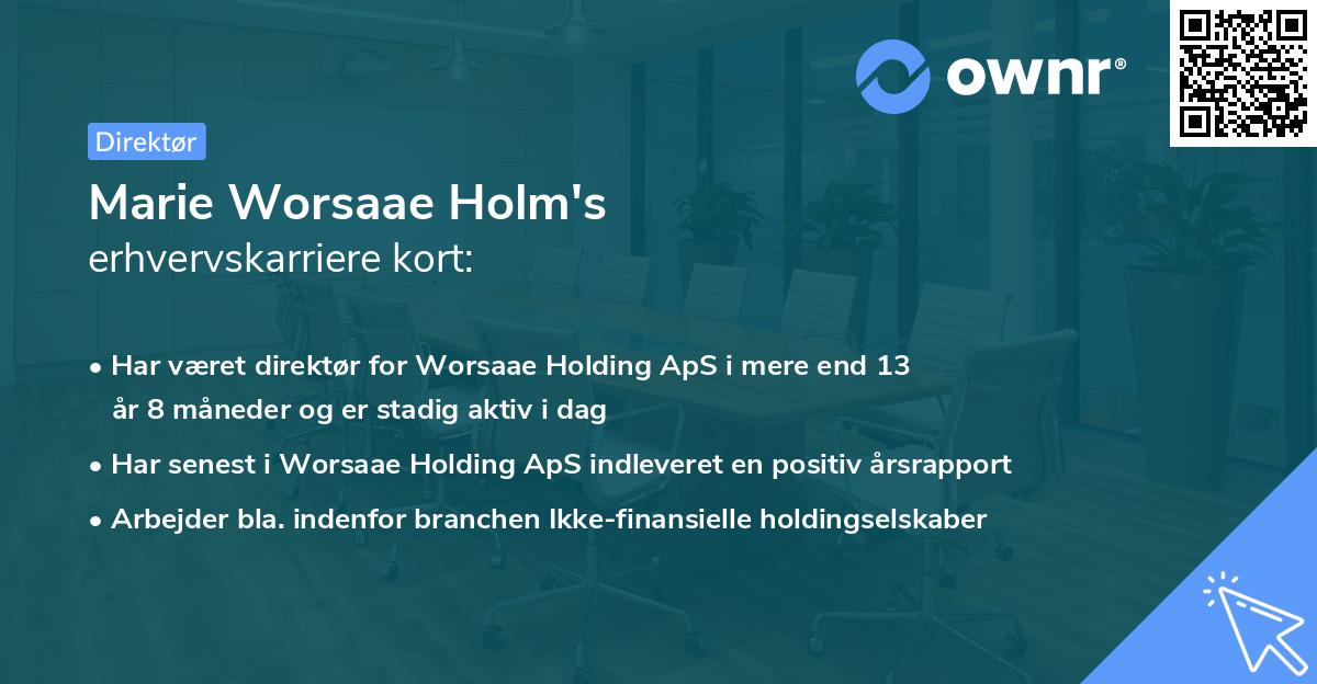 Marie Worsaae Holm's erhvervskarriere kort