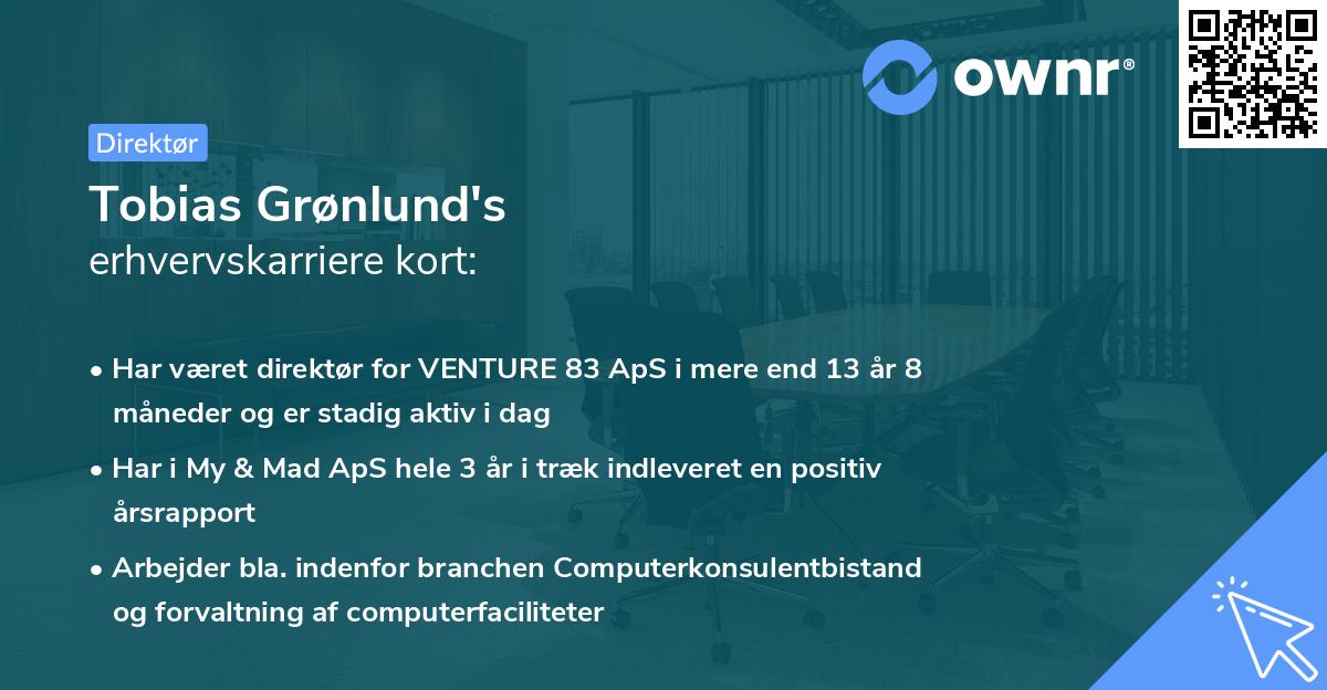 Tobias Grønlund's erhvervskarriere kort