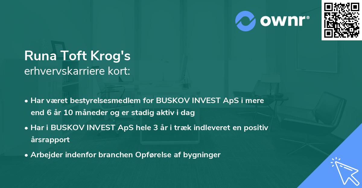 Runa Toft Krog's erhvervskarriere kort