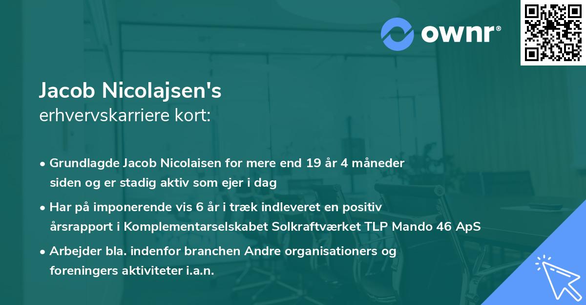 Jacob Nicolajsen's erhvervskarriere kort