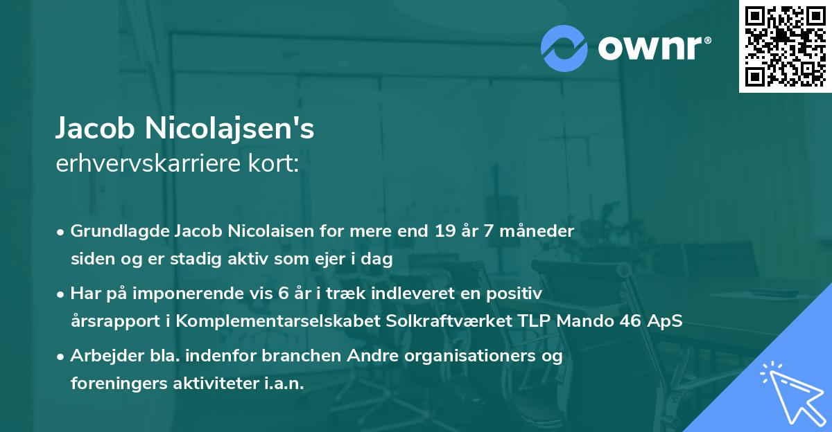 Jacob Nicolajsen's erhvervskarriere kort