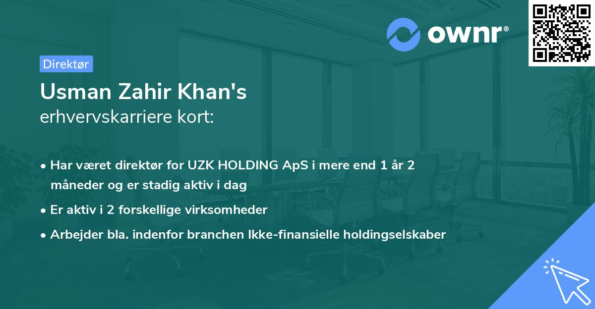 Usman Zahir Khan's erhvervskarriere kort