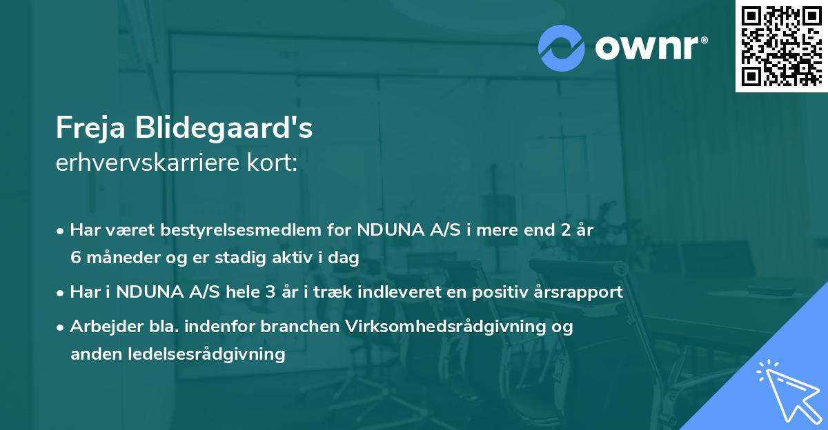 Freja Blidegaard's erhvervskarriere kort