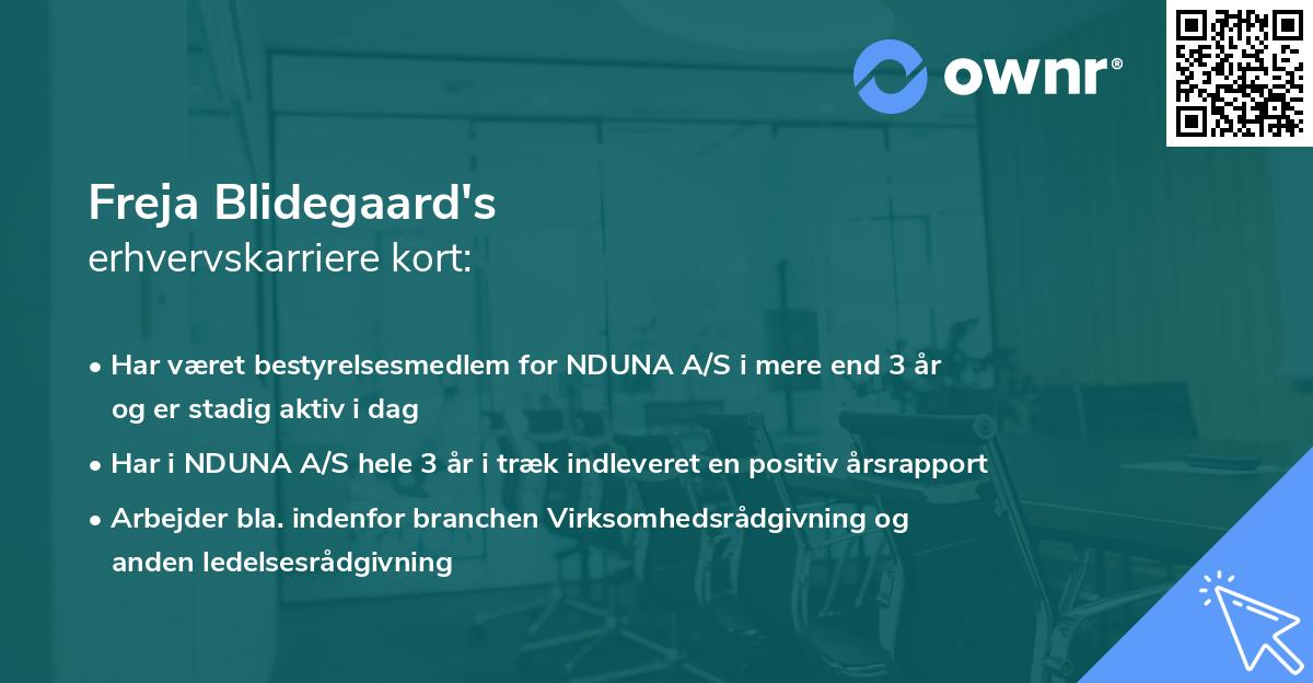 Freja Blidegaard's erhvervskarriere kort