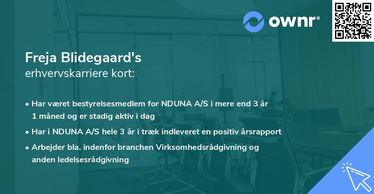 Freja Blidegaard's erhvervskarriere kort