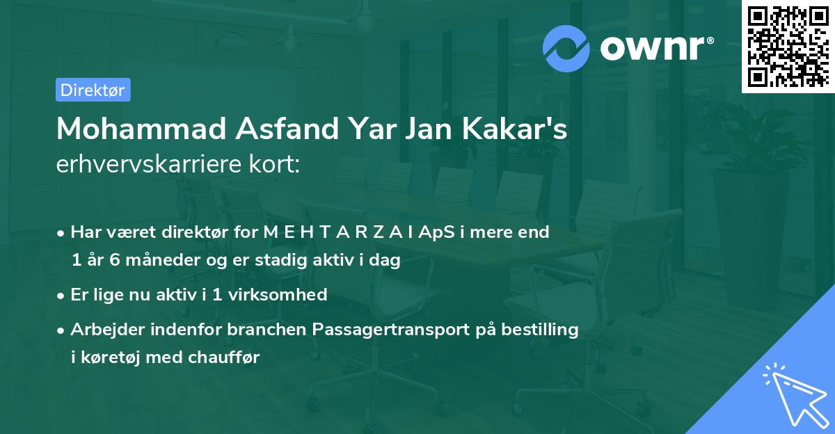 Mohammad Asfand Yar Jan Kakar's erhvervskarriere kort